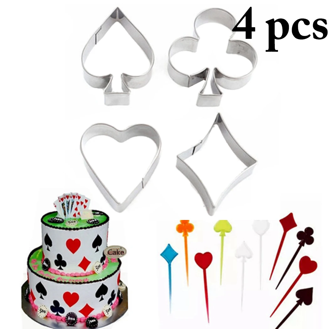 4PCS Stainless Steel Cookie Cutter Set Playing Cards Shape Cake Mold Biscuit Cutter Sugar Biscuit Mold DIY Pastry Tool