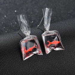 Yungqi Cartoon Kawaii Resin Goldfish Imitation Water Bag Shape Charms Earrings Funny Water Pouch Drop Earring Jewelry Brincos