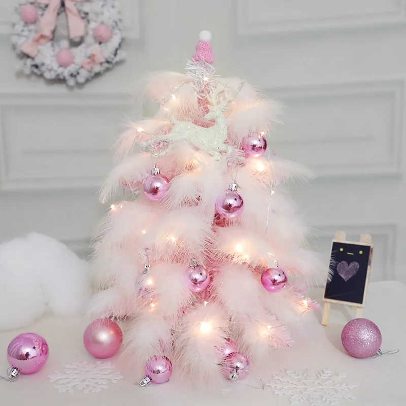 

45/60CM Pink Feather Christmas Tree Package Blue Xmas Tree Decor Ornaments Mini Christmas Tree New Year'S Eve Decorations