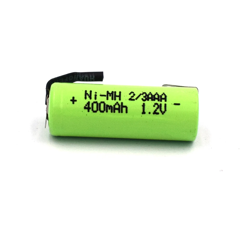 1.2V 2/3AAA Rechargeable Battery 400mAh Nimh Cell with Soldering Pins Ni-MH Cell For Led Flash Light Solar Light