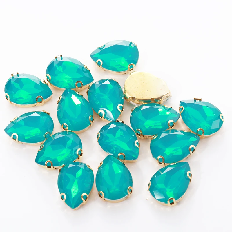 RESEN 50PCS Mix Shapes Malachite Green Opal Rhinestones With Gold Bottom Claw Flatback Stones DIY Clothing Accessories