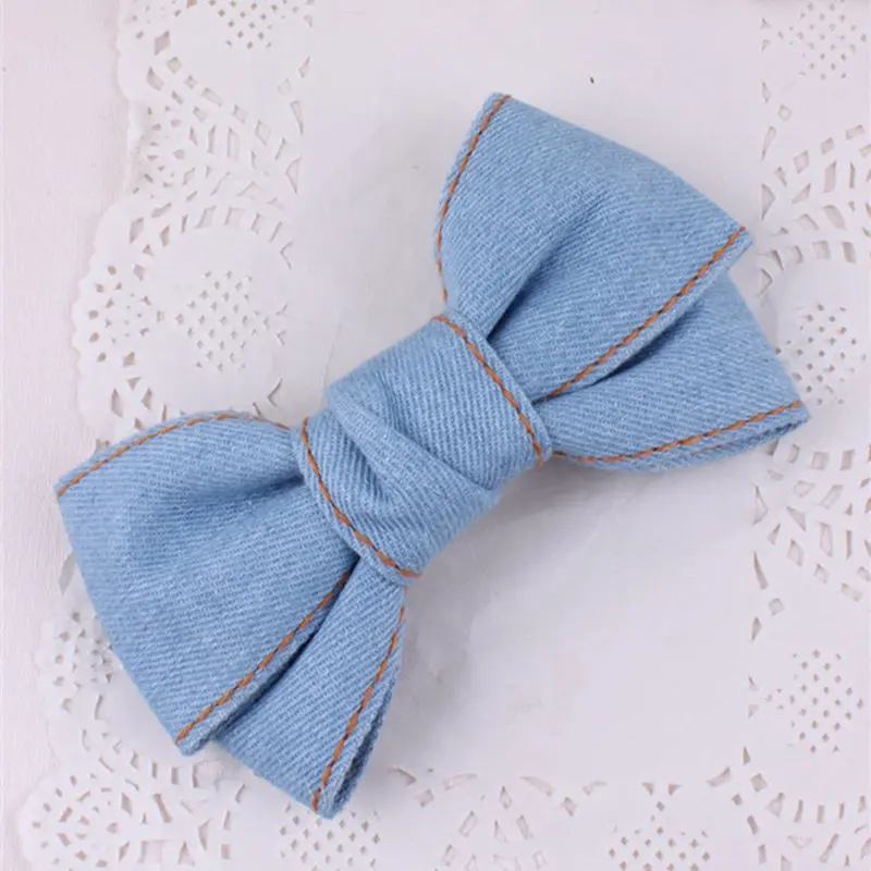 1PCS Solid Color Cute Barrettes Women Fashion College Wind Hairpin  Denim Hair Bow For Girl Duckbill Clip Hair Clips Accessories