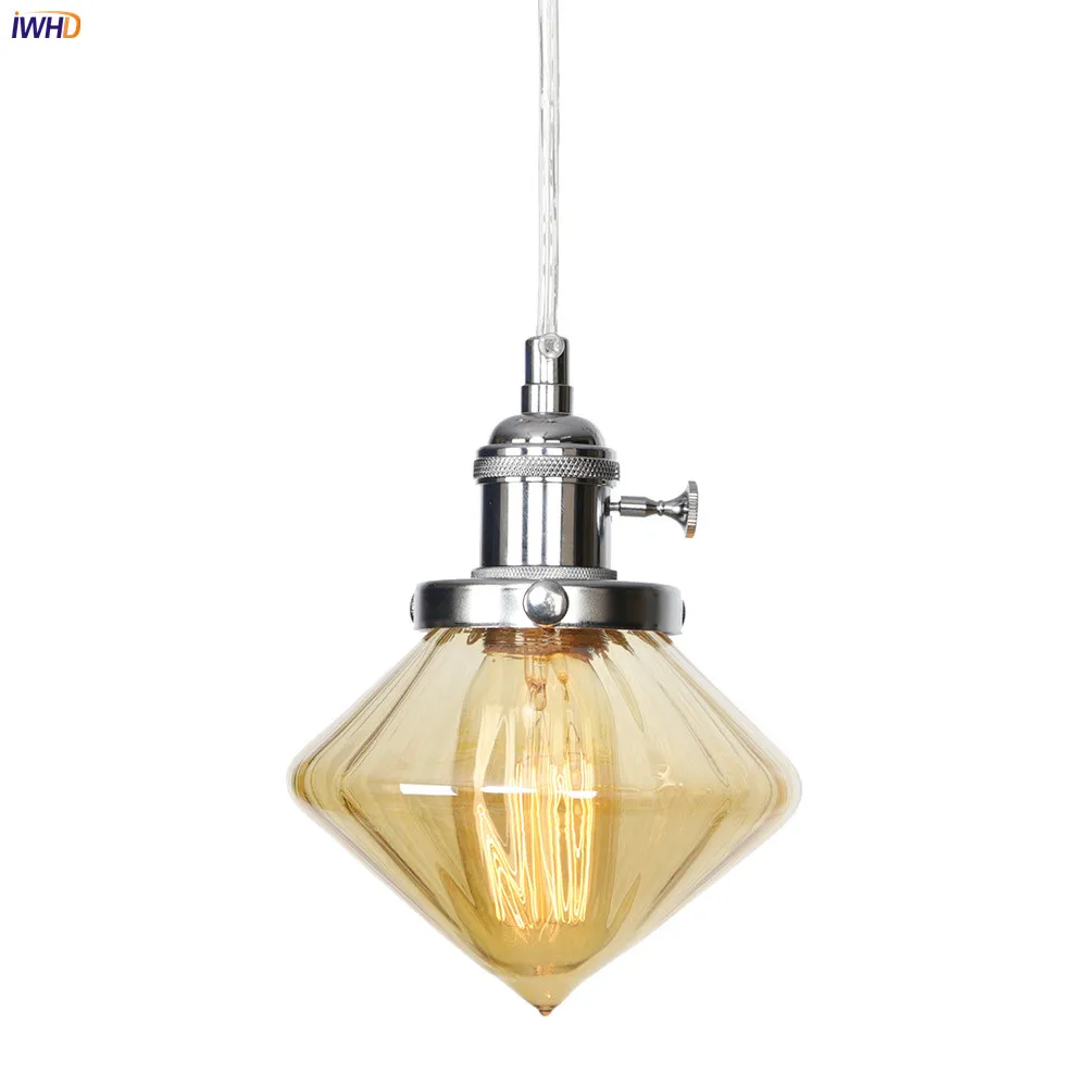 

IWHD Champagne Glass Diamond LED Pendant Lights Creative Nordic Hanging Lamp Switch Vintage Industrial Lamp Retro Hanglamp