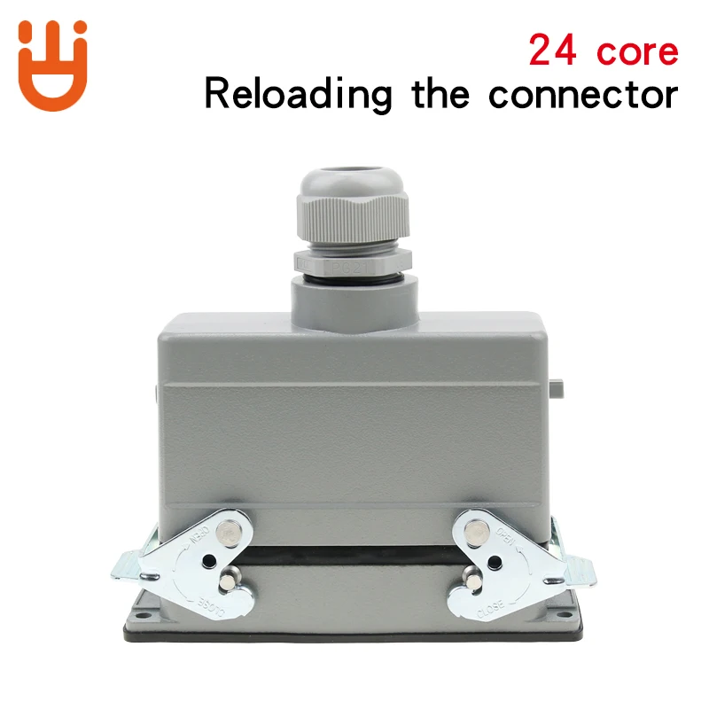 24 core Rectangular heavy duty connector HDC-HE-024  AviationPlug With protective Cover 500V 16A