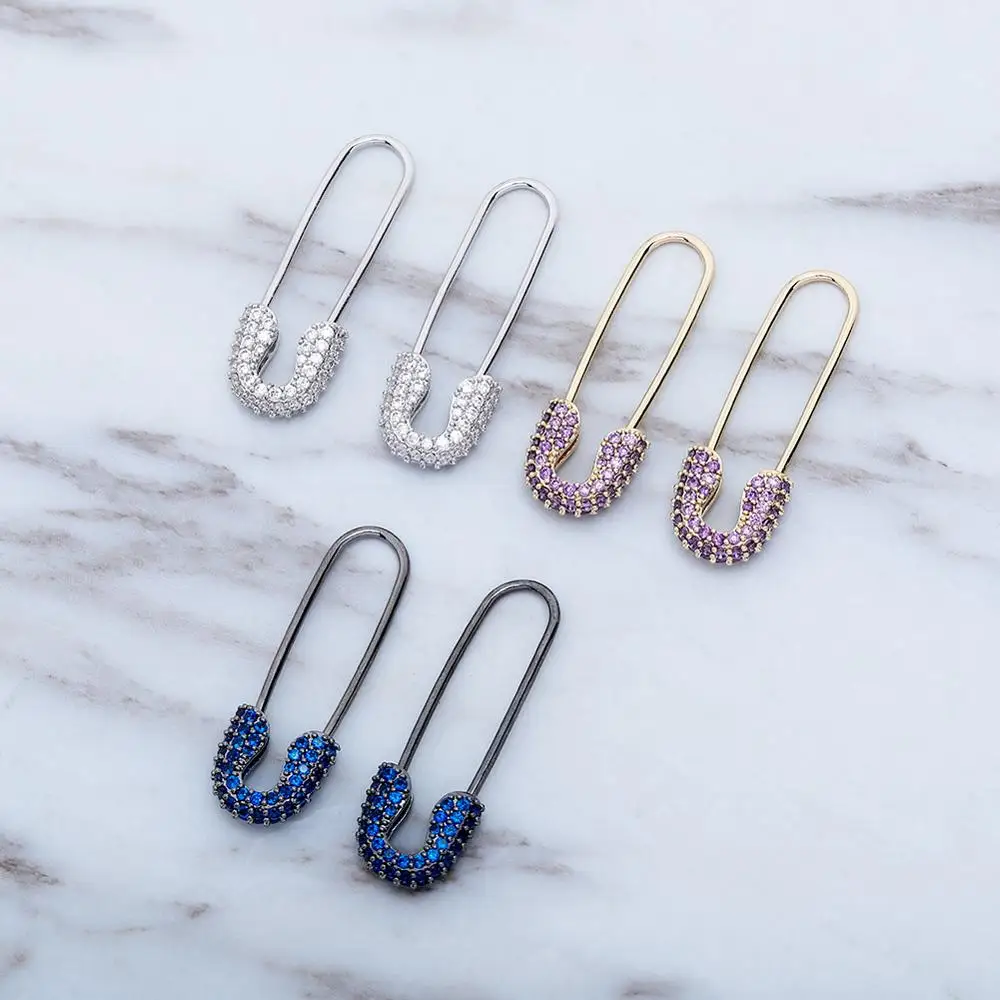 TOPGRILLZ 2020 New Safety Pin Earrings Iced Cubic Zirconia Hip Hop Charm Jewelry For Gift Men Women Black Gold Black Color