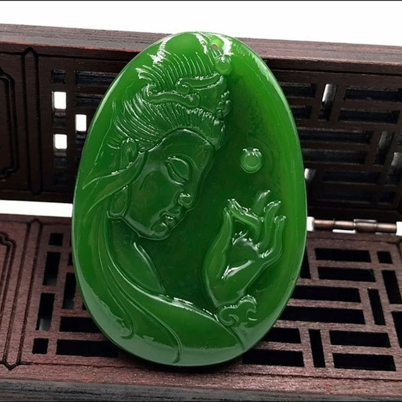 

Natural Green Hand-carved Guanyin Jade Pendant Fashion Boutique Jewelry Men and Women Bodhisattva Necklace Gift Accessories