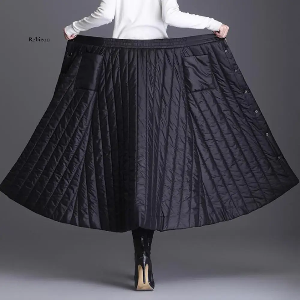 Women\'s Skirts Thick Warm Duck Down Long Winter Skirts Black High Street Single-Breasted Buttons One-Piece Wrap Skirt Female