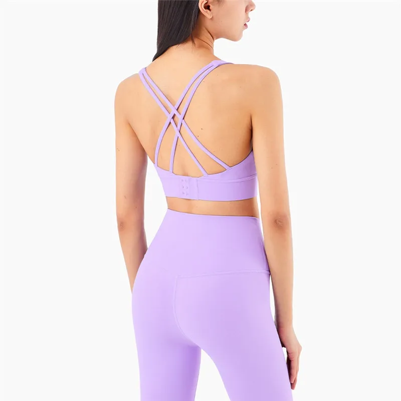 Seksowne kobiety biustonosz sportowy dla kobiet Crop Top sportowy piękny tył z bezszwową klamrą do biegania Push Up Cross Back z miseczkami na piersi