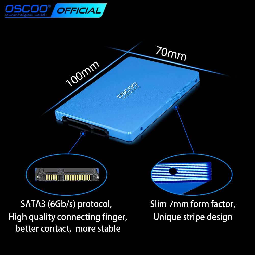 Free Shipping OSCOO 512GB Hard Disk 2.5'' SATAIII SSD 560MB/s AHCI 256GB 1TB 2TB Solid State Drive for Desktop Laptop