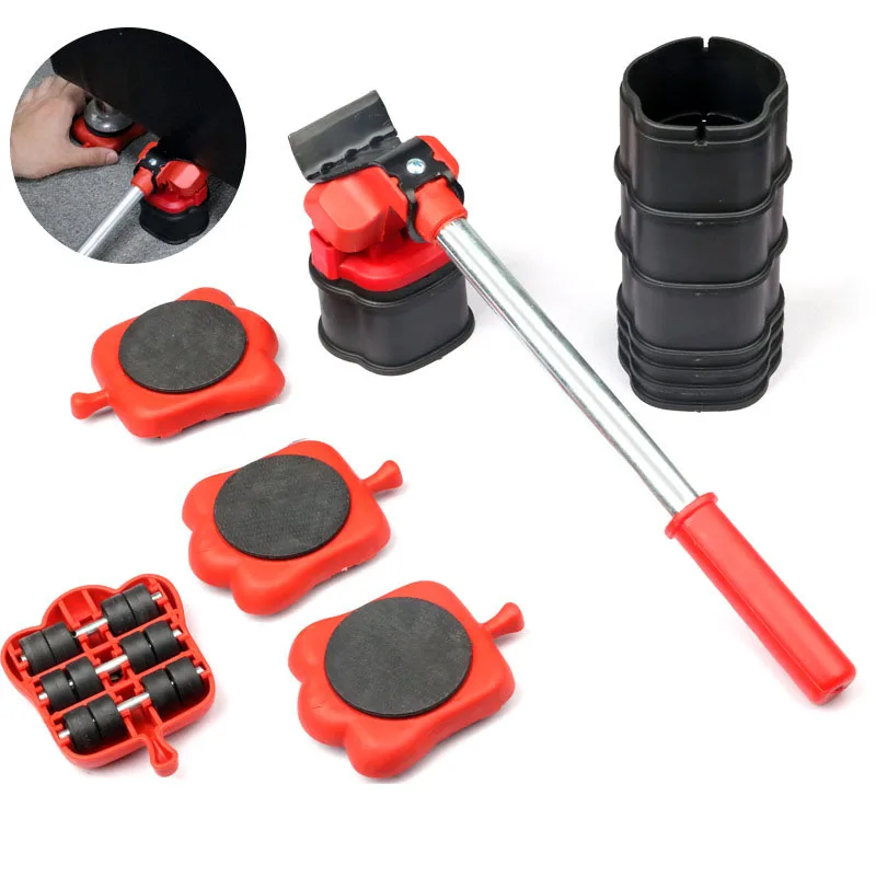 Furniture Mover Set Furniture Mover Tool Transport Lifter Heavy Stuffs Moving Wheel Roller Bar Hand Tools 5 Pcs Set