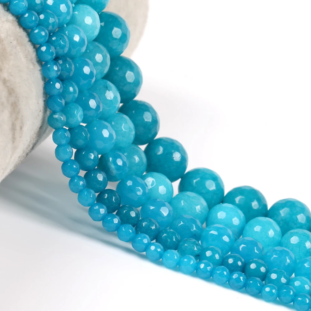 Natural Blue Sapphires Jades Stone Round Loose Beads For Jewelry Making 4/6/8/10/12mm DIY Bracelet Necklace