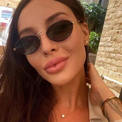 Vintage Oval Sunglasses Female Fashion Rimless Brand Design Ladies Transparent Lens Sun glasses For Women Black Trend Eyewear