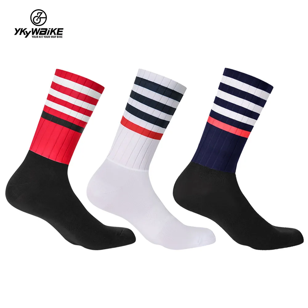 Ykywbike Anti-Rutsch-Silikon Aero Socken White line Rad socken Männer Fahrrad Sport Laufrad Socken