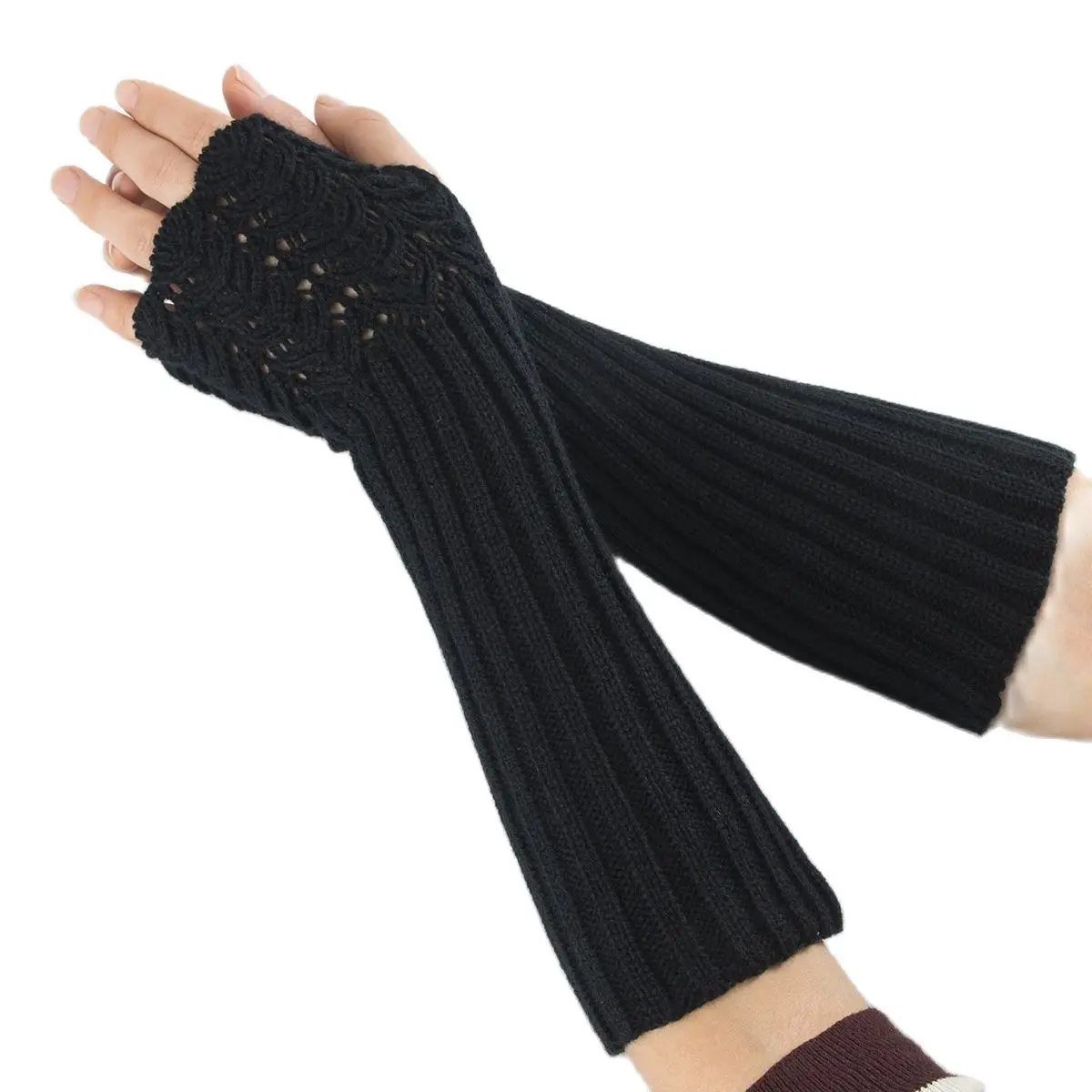 Autumn and Winter New Fashion Warm Knitted Fish Scale Pattern Exposed Half Finger Men's and Women's Gloves Sleeve Arm  Cover