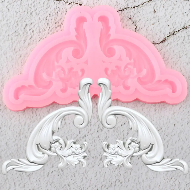 Flower Border Silicone Mold Baroque Scroll Relief Cupcake Topper Fondant Cake Decorating Tools Candy Chocolate Gumpaste Mould