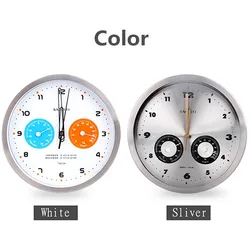 Silent Metal Wall Clock with Thermometer and Hygrometer, Quiet Sweep Movement, No-ticking, Home, Living Room, Office, Art Decor,