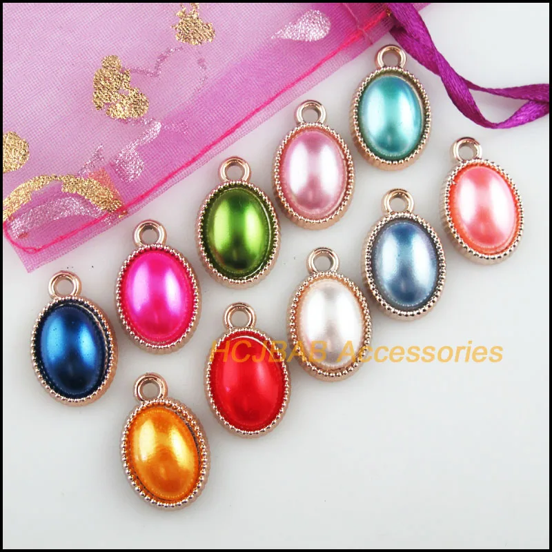 20Pcs KC Gold Plated Retro Oval Acrylic Charms Pendants 13x21mm