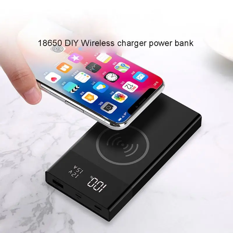 New 6x 18650 Battery DIY Qi Wireless Charger QC3.0 USB Type C PD Power Bank Box Case