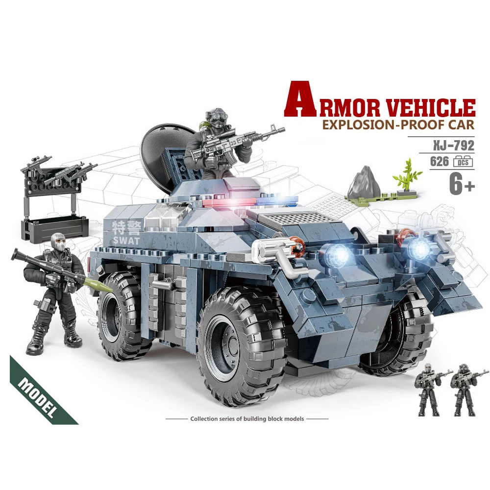 

1:36 military swat mega build block super police figures Dodge Ram Tyrannosaurus Rex explosion proof armored vehicle brick toy