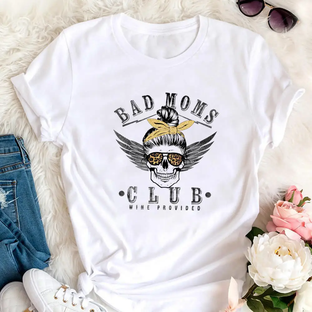 Moms Club 100%Cotton Printed Women's Tshirt Mom Party Shirts Mom Life Summer Casual O-Neck Short Sleeve Tops Gift for Mother