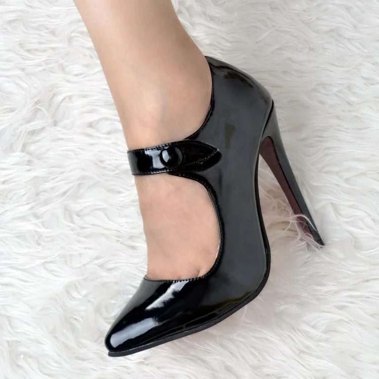 Olomm New Fashion Women Classics Pumps Mary Janes Thin High Heels Pumps Nice Pointed Toe Black Party Shoes Women US Size 4-15