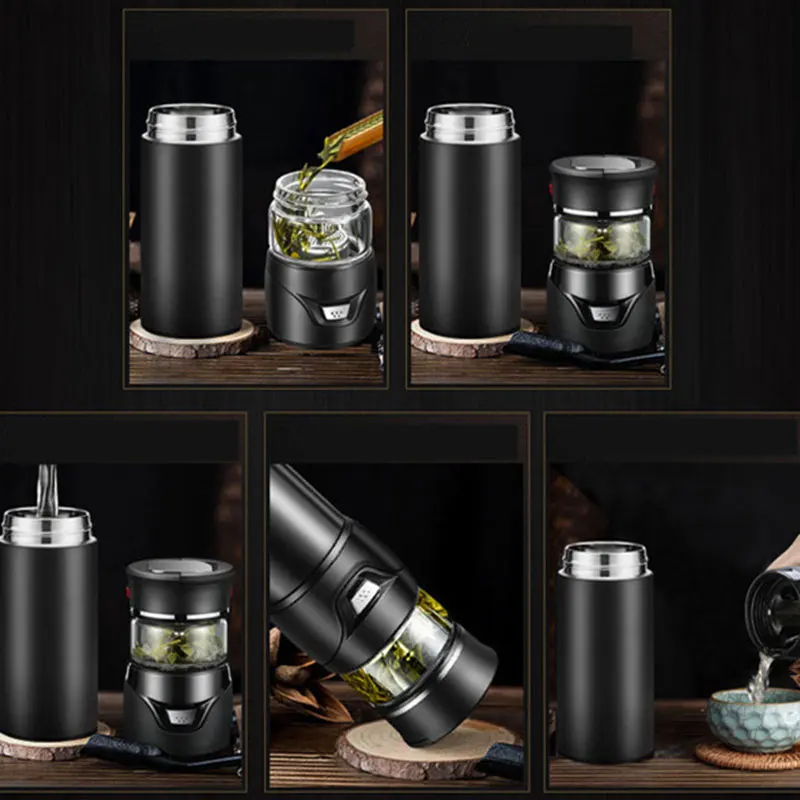 Tea Water Separation Thermos Bottle Stainless Steel Tea Strainer Thermos Infuser Tumbler Vacuum Flask With Tea Filter Two Cover