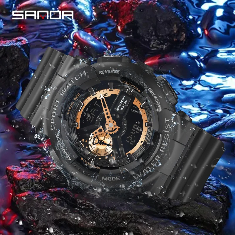 Fashion Sanda Top Brand Dual Display Quartz Watch Men\'s Luxury Sports Led Luminous Waterproof S Shockproof Automatic Date Reloj