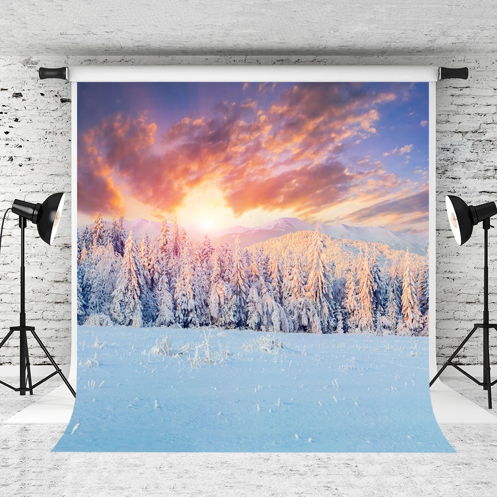 

VinylBDS Winter Photography Backgrounds Snow Tree Studio Photography Christmas Sunset Wrinkle Free Photography Backdrop