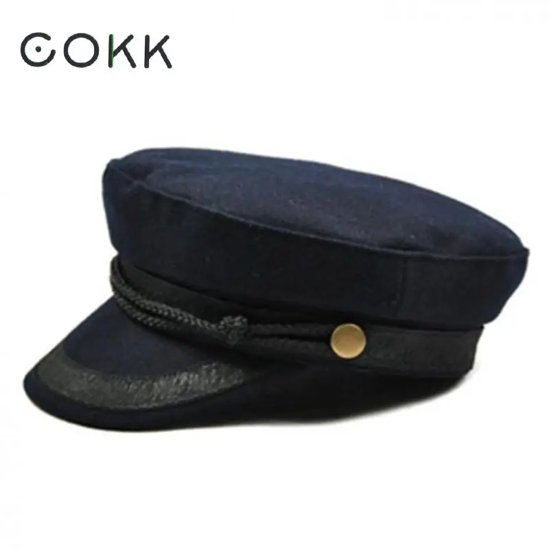 Military Hat Black Hats For Women Ladies Military Flat Top Hat Cap Female Gorras Woman British Style Navy Gray