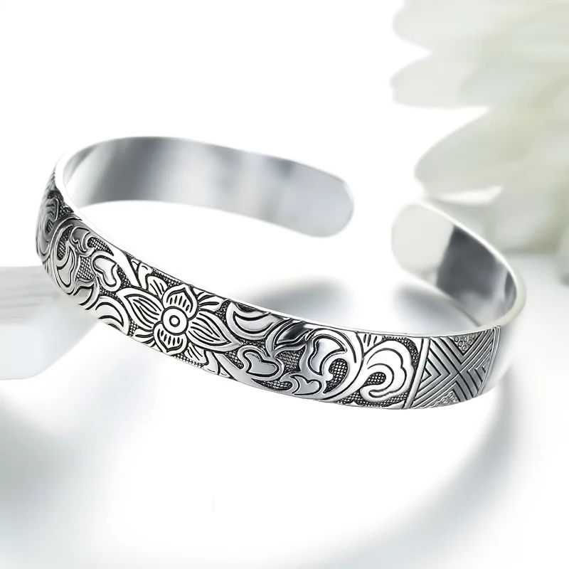 

Fashion 925 Sterling Silver Woman Lucky Cuff Bracelet Lotus Flower Bangle Girls Party Jewelry Everything