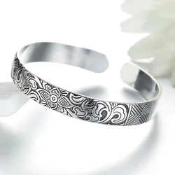 Fashion 925 Sterling Silver Woman Lucky Cuff Bracelet Lotus Flower Bangle Girls Party Jewelry  Everything