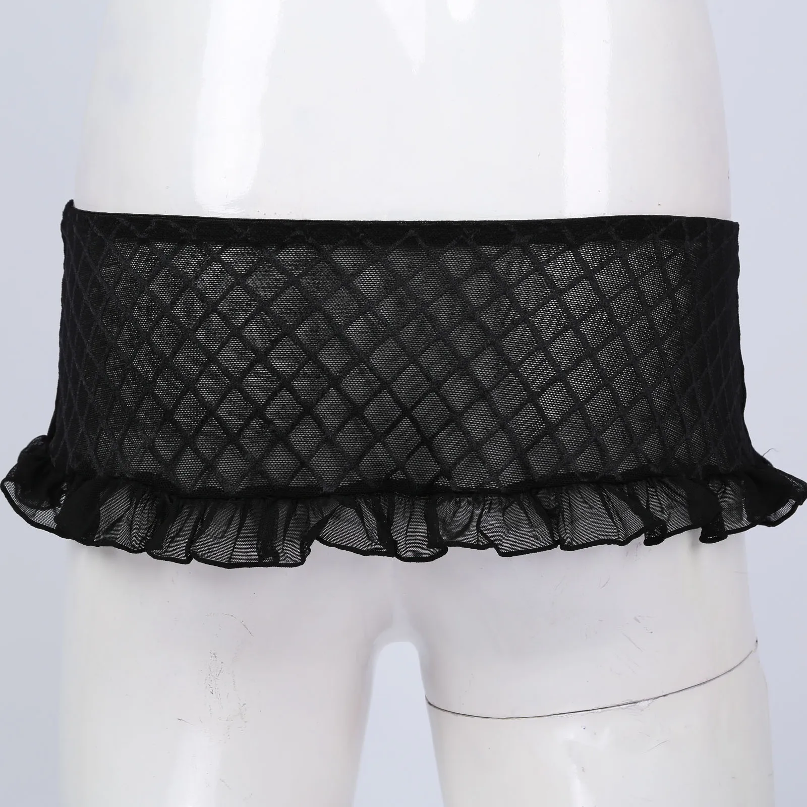 Lip/Dots/Plaid Pattern Sexy Lingerie Sheer See-through Mesh Skirt Sissy Underwear Lingerie Nightwear Ruffles Miniskirt for Male