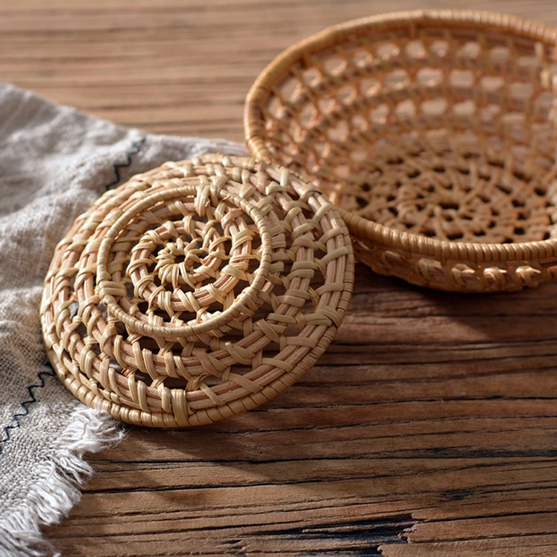 Rattan Bread Basket Round Hand-Woven Tea Tray Food Serving Platter For Dinner Parties Coffee Breakfast Container Household