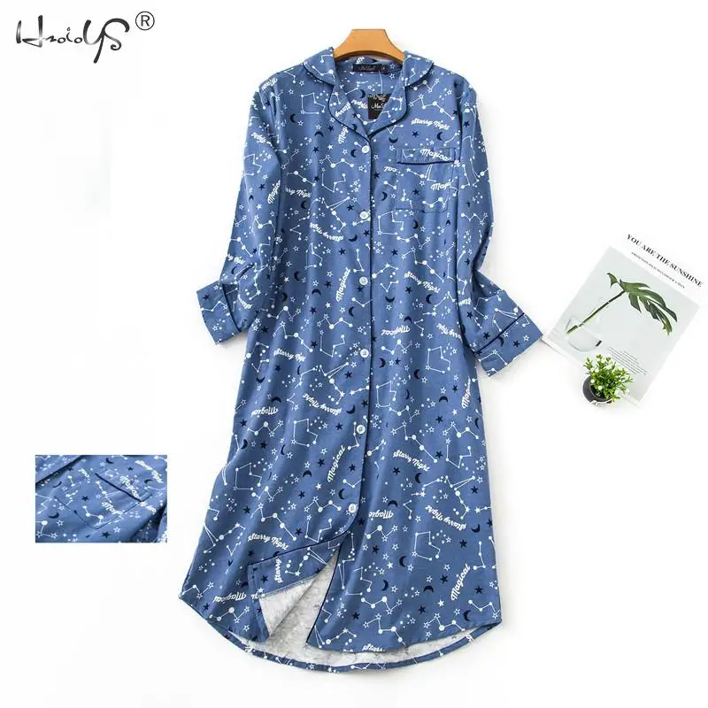 Nightgown Pyjamas Women\'s Sleepwear Lady Cotton Long Nightdress Plaid Cartoon Pyjamas Loungewear Nightwear With Pocketed