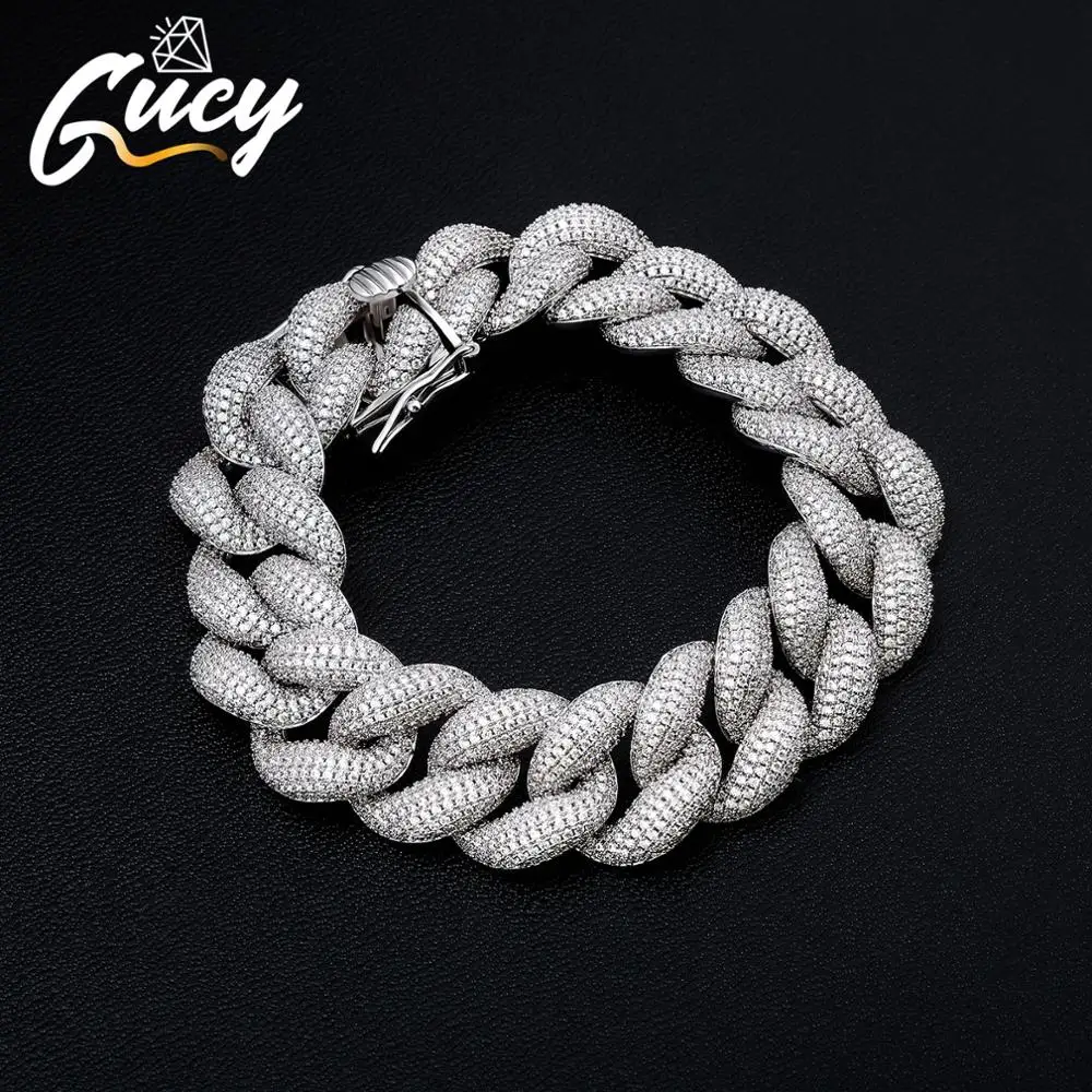 

GUCY Fashion High Quality Miami Cuban Chain Bracelet Men's Hip hop Jewelry AAA Zirconia Silver Color Bracelets