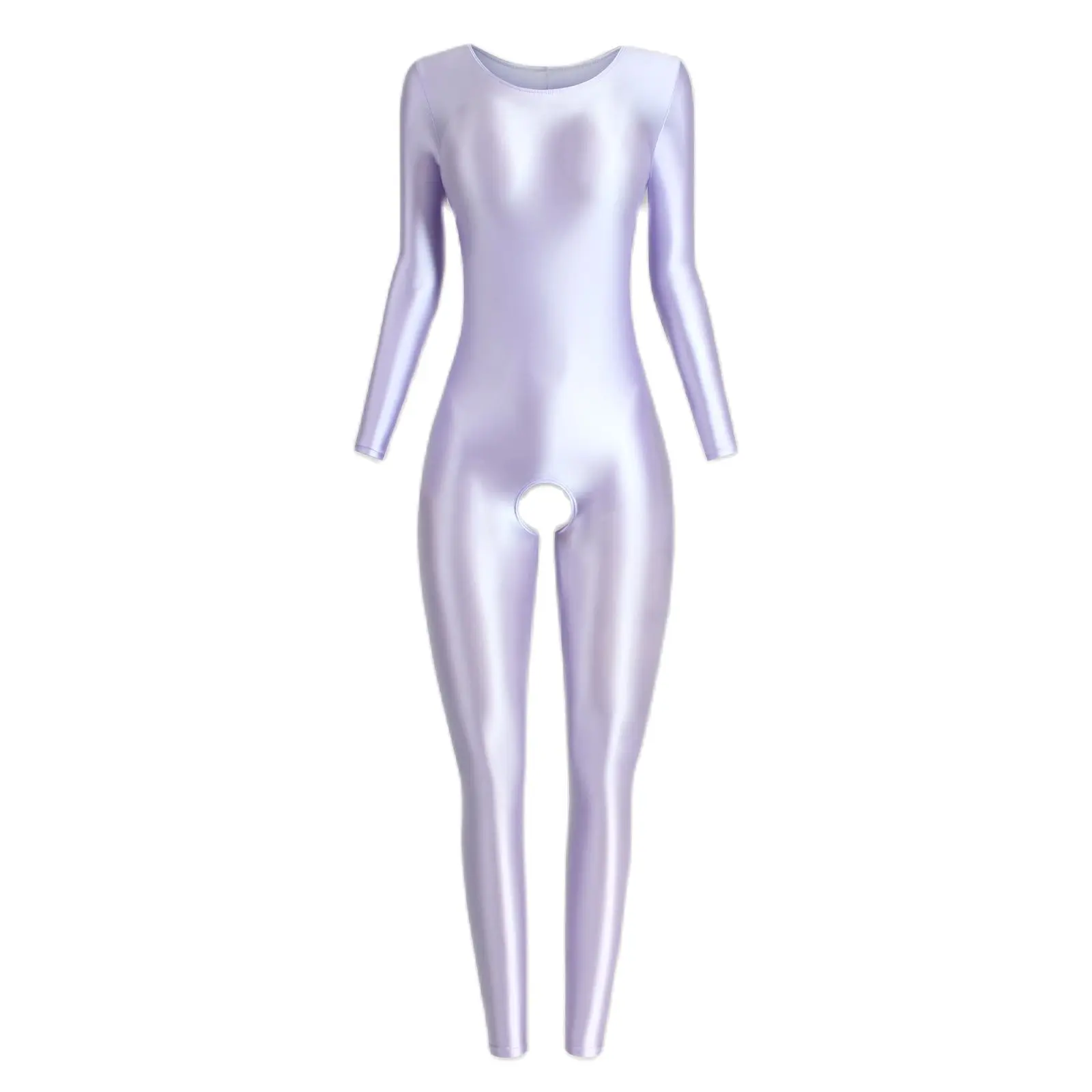 Sexy glänzender Body für Frauen, offener Schritt, eng anliegender, öl glatter Lauf overall, Zentai-Anzüge, lässige Strumpfhosen, Catsuits