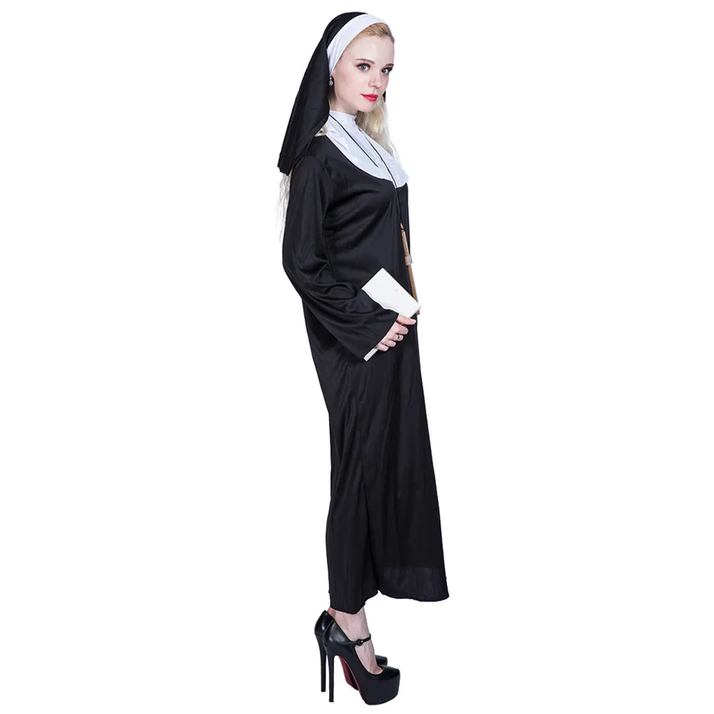 Adult Nun Halloween Long Dresses Women Missionary Cosplay Costume Carnival Easter Purim Fancy Dress