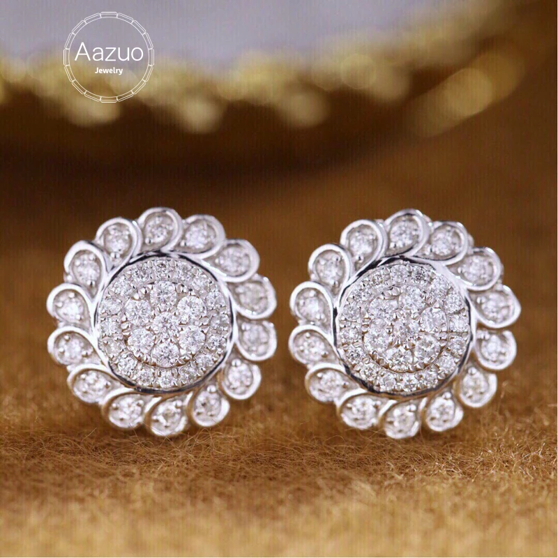 Aazuo Real 18K Solid White Gold Real Full Diamonds 0.60ct Round Stud Earrings Gifted For Women Advanced Wedding Party Au750