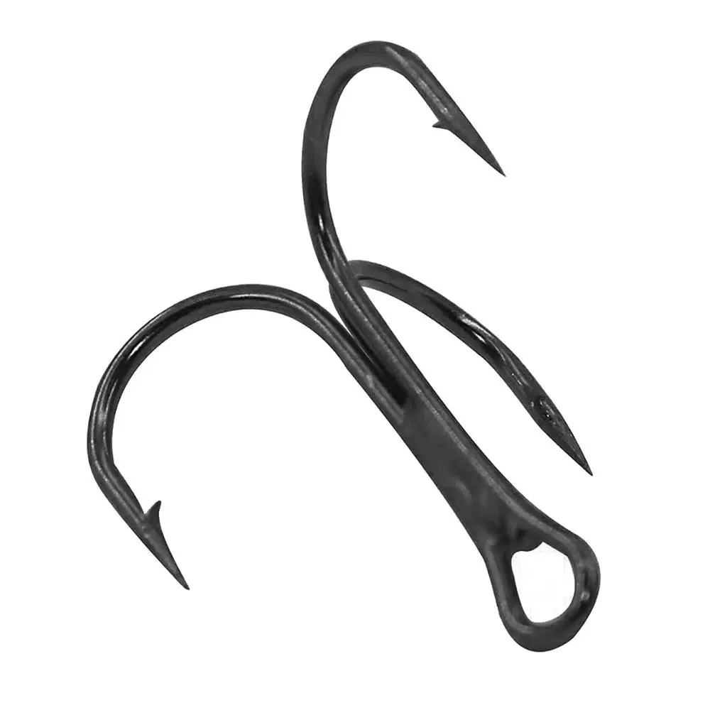 100pcs 35647 Strong Black Fishing Hooks Round Bend Treble Hooks Wide Gap High Carbon Steel Hooks