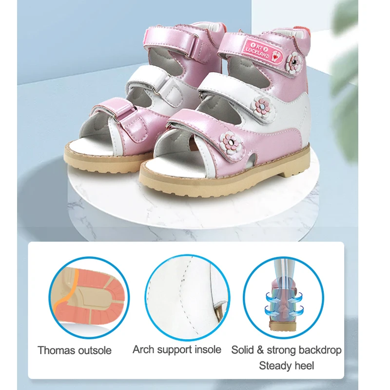 Ortoluckland Baby Girls Sandals Children's Orthopedic Shoes  For Kid Princess Toddler Flower Leather Footwear