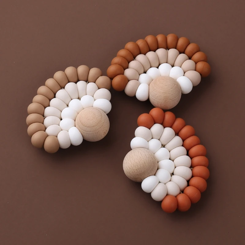 1Pc Baby Nursing Teether Beech Wood Teether Safe Silicone Beads Teething Bracelets Newborns Toddlers Rattle Montessori Baby Toys