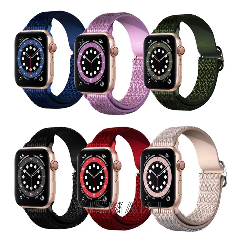 Pleciony Nylon Solo pętli pasek na pasek do Apple Watch 44mm 40mm 42mm 38mm elastyczny pas zespół na iWatch serii 1 3 4 5 SE 6 7 pasek