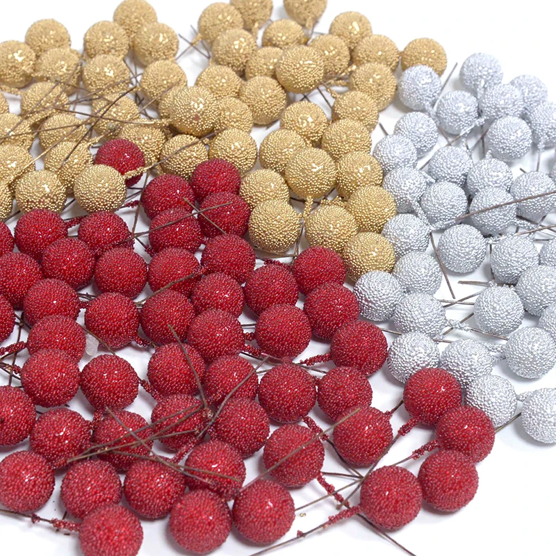 Künstliche Schaum Staubblatt Obst Berry Gold Silber Rote kirsche perlglanz staubblatt hochzeit Weihnachten decor DIY geschenk box Kränze – Detail 10