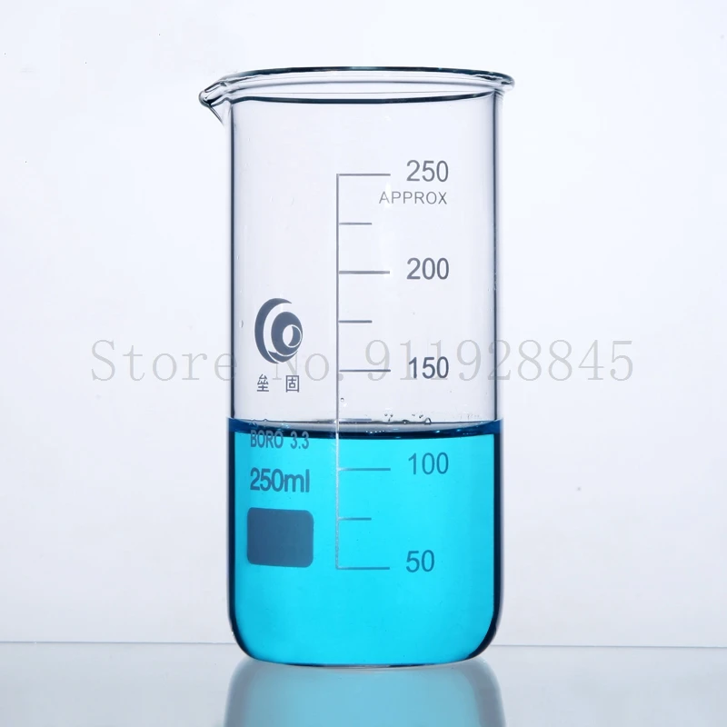 Vaso de vidrio graduado de laboratorio de borosilicato alto, equipo de laboratorio de forma alta