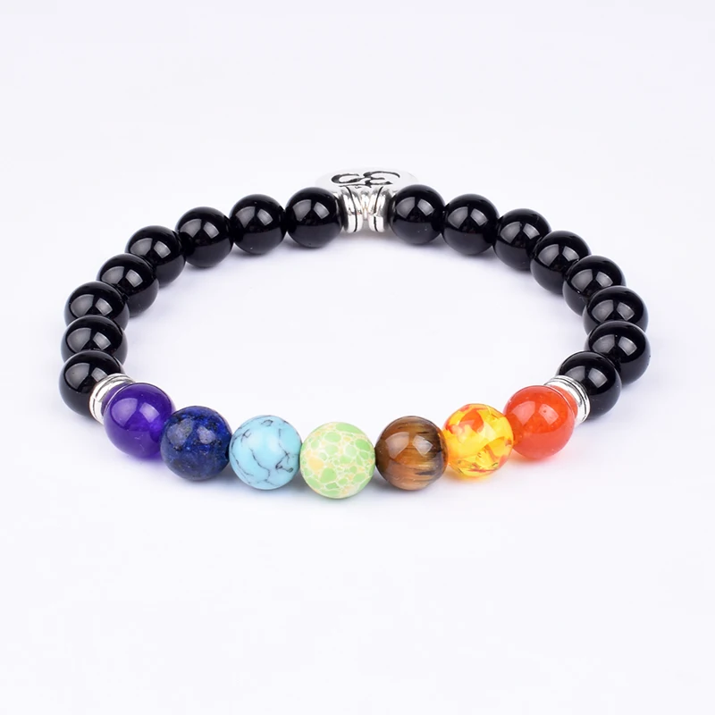 Natural Black Onyx 7 Chakra Bracelets & Bangles for Women Fashion Yoga Balance Healing Bracelets Men Buddha Prayer Beads Jewelry