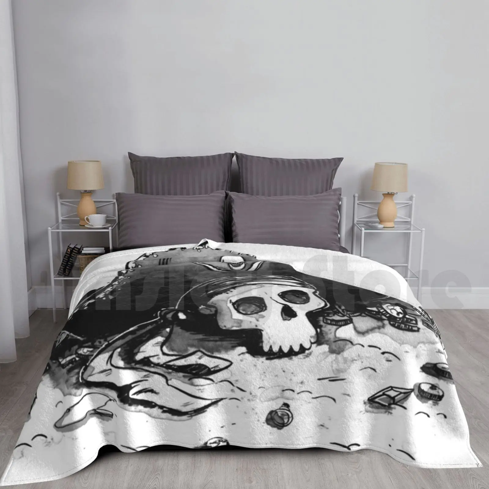 Yo Ho Yo Ho Blanket Fashion Custom Pirate Yo Ho Treasure Skull Goth Caribbean Gold Jewels Gems Crossbones