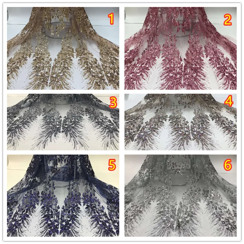 New design Glued glitter sequined French mesh gauze African fabric suitable for wedding dress Nigeria lace wedding dress party