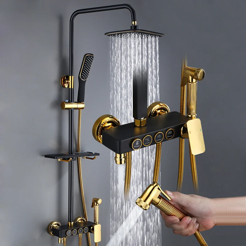 

Bathroom Shower Faucet Bathtub Faucet Sets Black and Gold Brass Bathroom Shower Mixer With Bidet Shower Taps Set