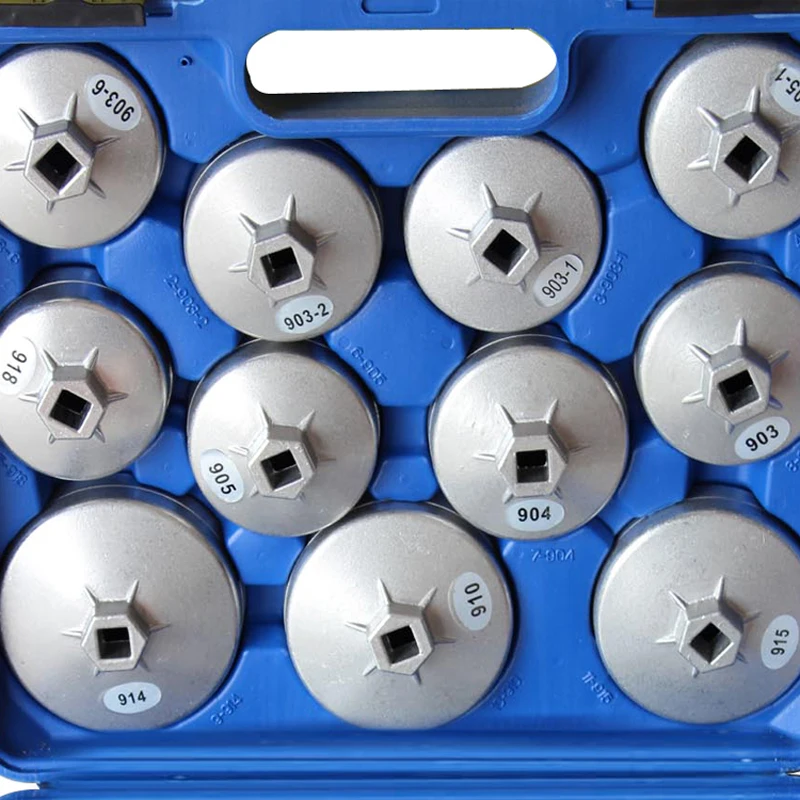 Juego de herramientas de extracción de llave de tapa de filtro de aceite tipo taza de aleación de aluminio de 23 piezas 1/2"