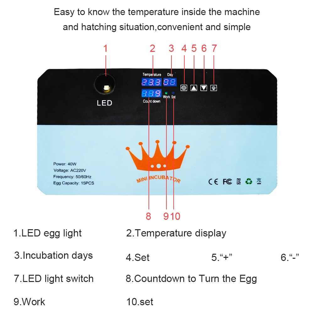 Imagem -04 - Multifuncional Incubadora Digital Automática Fazenda 15 Ovos Temperatura Umidade Sensores para Venda Mais Novo